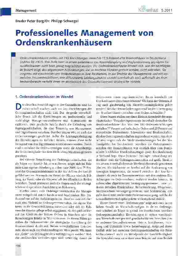 Vorschauseite 1: Professionelles Management von Ordenskrankenhäusern