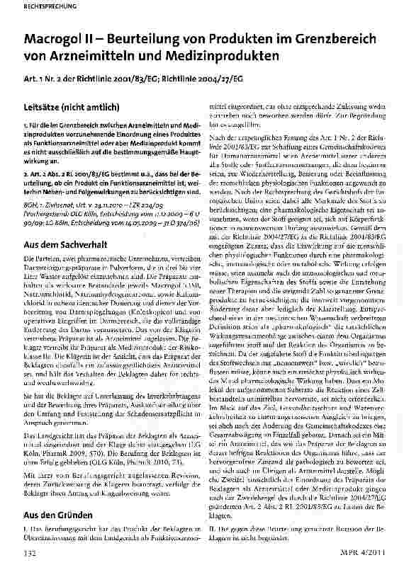 Vorschauseite 1: Macrogol II - Beurteilung von Produkten im Grenzbereich von Arzneimitteln und Medizinprodukten