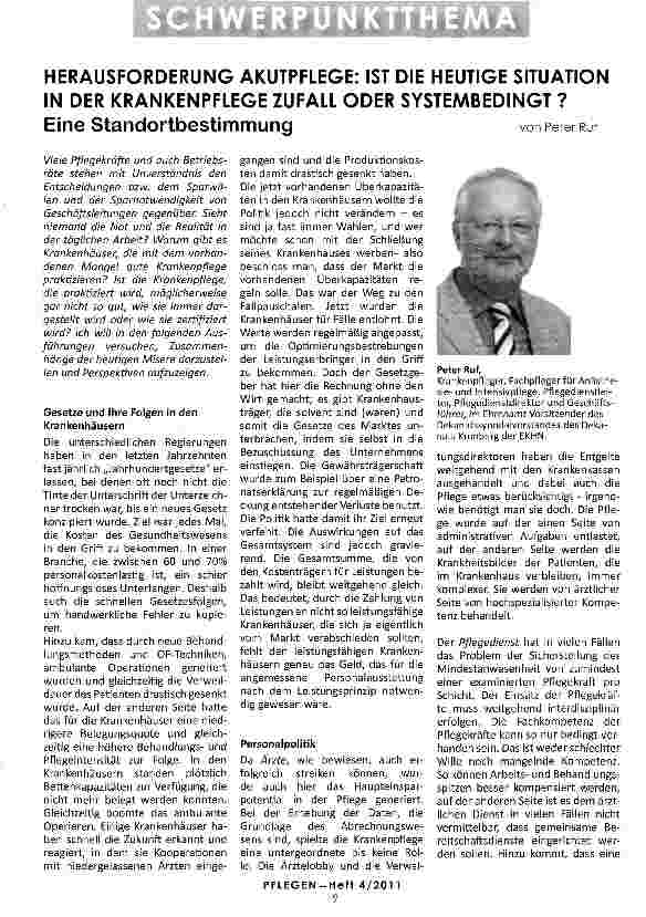 Vorschauseite 1: HERAUSFORDERUNG AKUTPFLEGE: IST DIE HEUTIGE SITUATION IN DER KRANKENPFLEGE ZUFALL ODER SYSTEMBEDINGT ? Eine Standortbestimmung