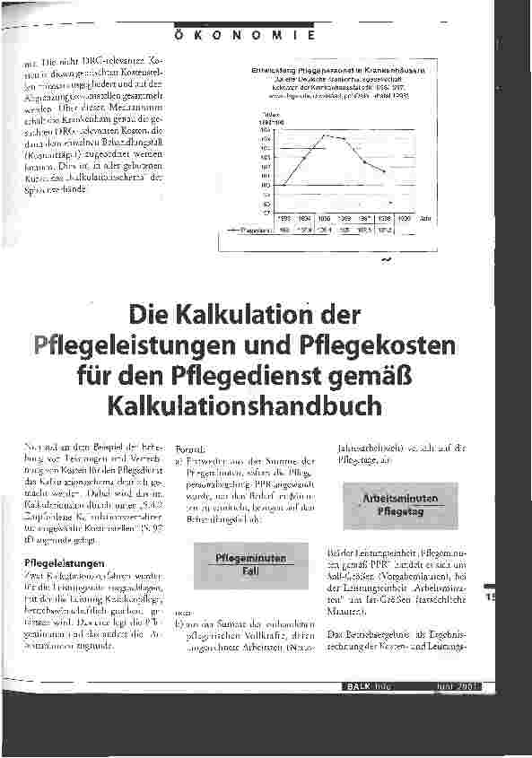 Vorschauseite 1: Die Kalkulation der Pflegeleistungen und Pflegekosten für den Pflegedienst gemäß Kalkulationshandbuch