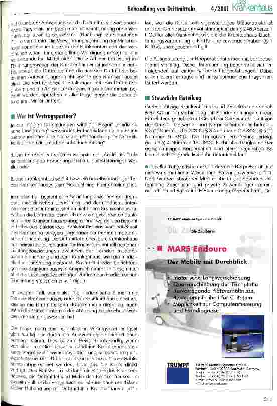 Vorschauseite 2: Die steuerliche und bilanzielle Behandlung von Drittmitteln aus der Zusammenarbeit mit der Industrie in gemeinnützigen Krankenhäusern