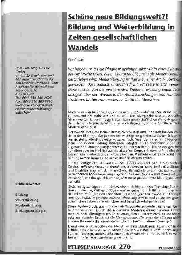 Vorschauseite 1: Schöne neue Bildungwelt? ! Bildung und Weiterbildung in Zeiten gesellschaftlichen Wandels