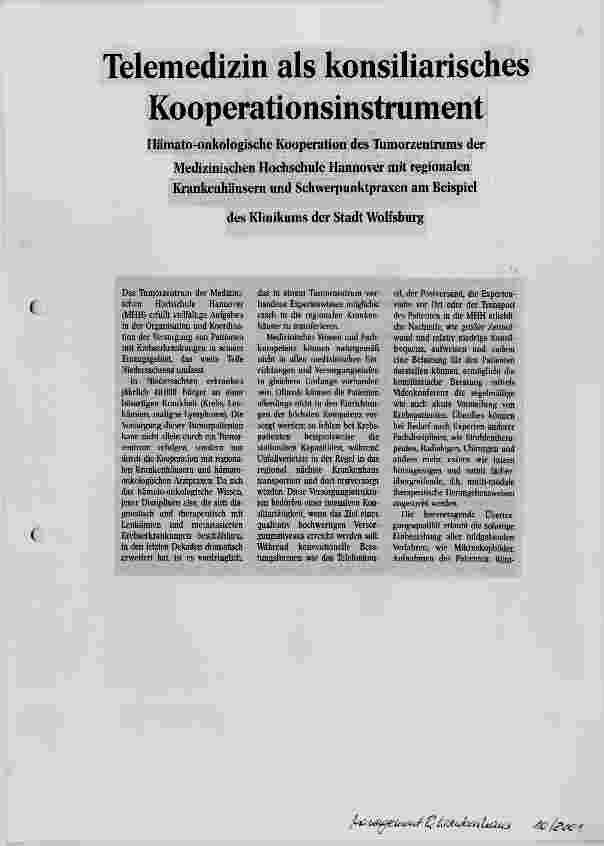 Vorschauseite 1: Telemedizin als konsiliarisches Kooperationsinstrument