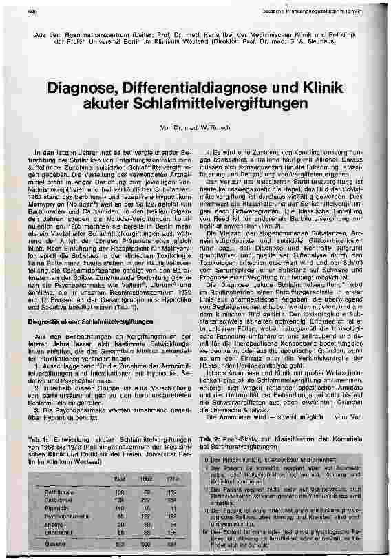 Vorschauseite 1: Diagnose, Differentialdiagnose und Klinik akuter Schlafmittelvergiftungen