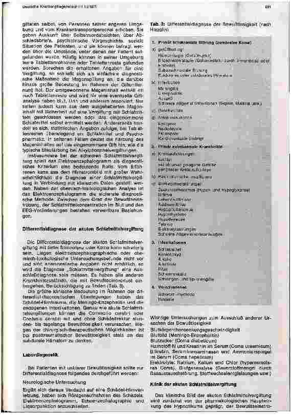 Vorschauseite 2: Diagnose, Differentialdiagnose und Klinik akuter Schlafmittelvergiftungen