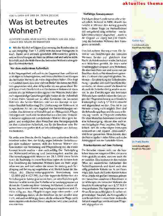 Vorschauseite 1: Was ist betreutes Wohnen? Rechtsprobleme beim Service-Wohnen und die Regelungen des neuen Heimgesetzes