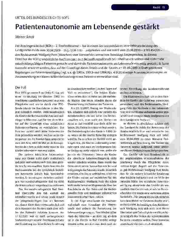 Vorschauseite 1: URTEIL DES BUNDESGERICHTSHOFSPatientenautonomie am Lebensende gestärkt