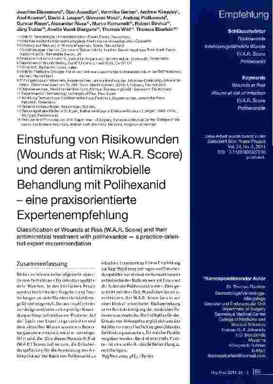 Vorschauseite 1: Einstufung von Risikowunden (Wounds at Risk; W. A. R. Score) und deren antimikrobielle Behandlung mit Polihexanid - eine praxisorientierte Expertenempfehlung