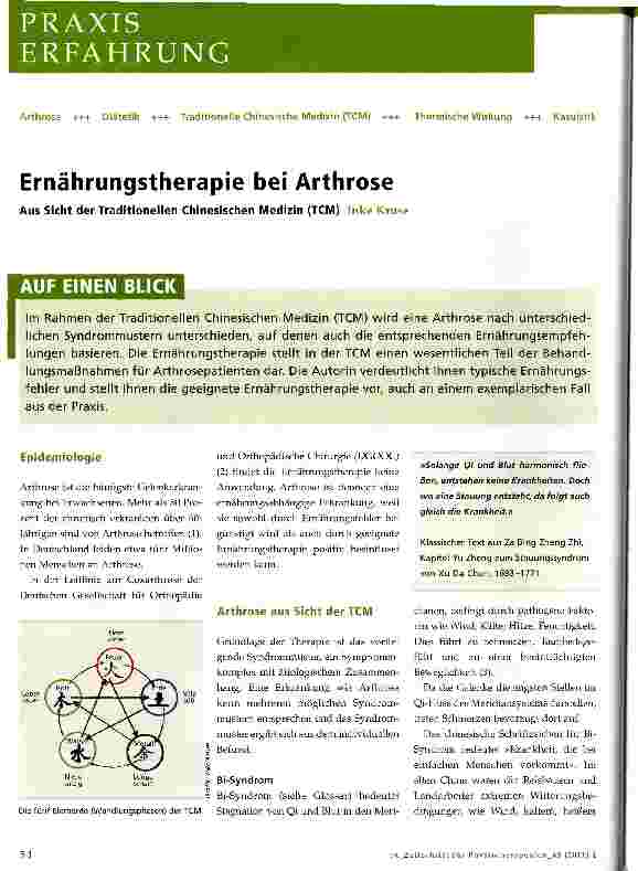 Vorschauseite 1: Ernährungstherapie bei ArthroseAus Sicht der Traditionellen Chinesischen Medizin (TCM)