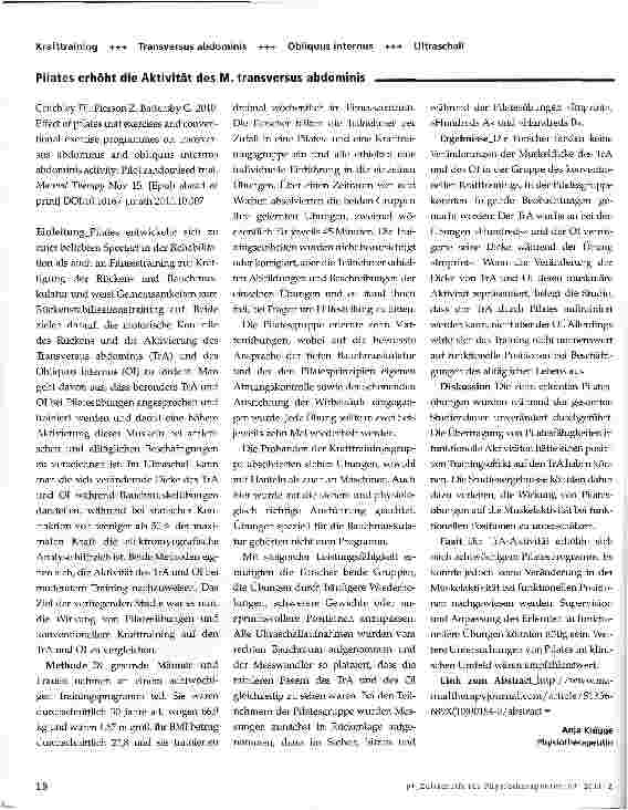 Vorschauseite 1: Pilates erhöht die Aktivität des M. transversus abdominis