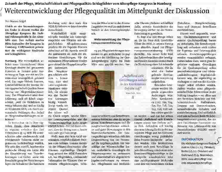 Vorschauseite 1: Weiterentwicklung der Pflegequalität im Mittelpunkt der Diskussion