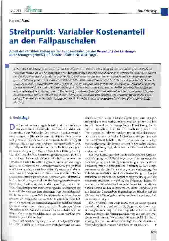 Vorschauseite 1: Streitpunkt: Variabler Kostenanteil an den Fallpauschalen