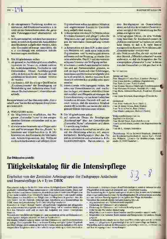 Vorschauseite 6: Entwicklung eines Curriculums Generalist Nurse Bericht über die WHO-Beratung in Turin, 13.-16.6.1990
