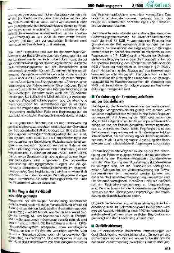 Vorschauseite 2: Die gesetzliche Einbindung des DRG-Fallpauschalensystems in die Krankenhausfinanzierung gewinnt an Konturen