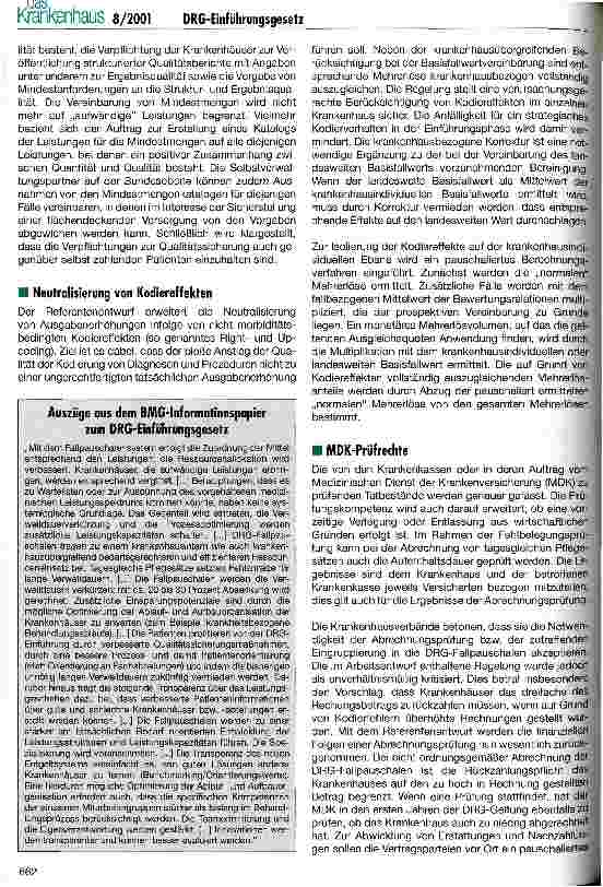 Vorschauseite 3: Die gesetzliche Einbindung des DRG-Fallpauschalensystems in die Krankenhausfinanzierung gewinnt an Konturen