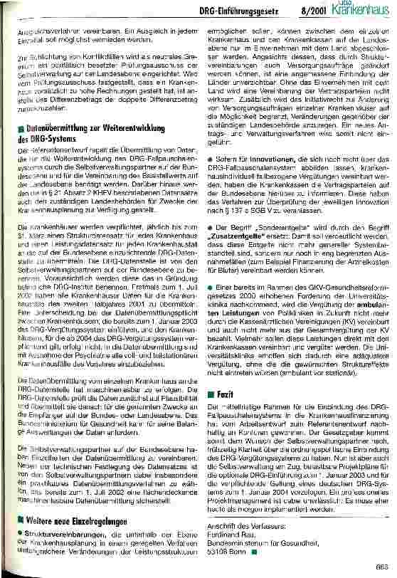 Vorschauseite 4: Die gesetzliche Einbindung des DRG-Fallpauschalensystems in die Krankenhausfinanzierung gewinnt an Konturen