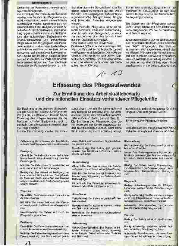 Vorschauseite 1: Erfassung des Pflegeaufwandes - Zur Ermittlung des Arbeitskräftebedarfs und des rationellen Einsatzes vorhandener Pflegekräfte
