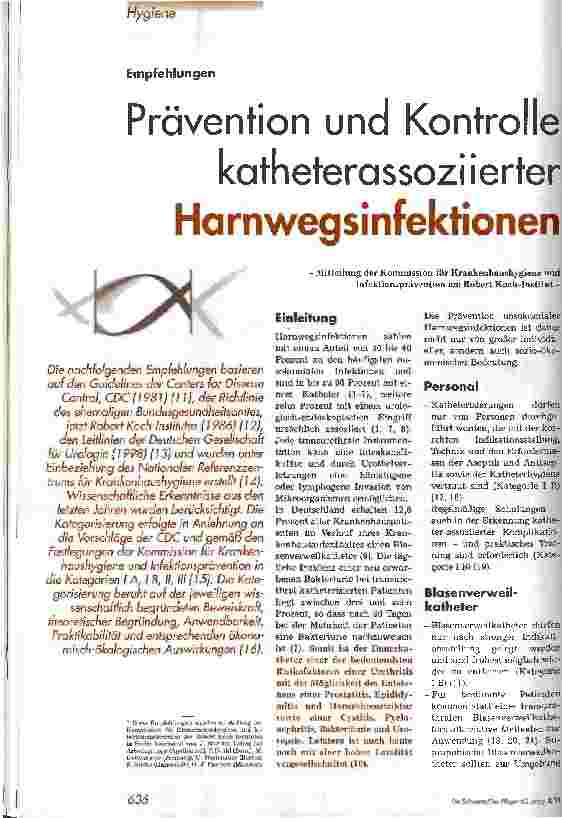 Vorschauseite 1: Prävention und Kontrolle katheterassoziierter Harnwegsinfektionen