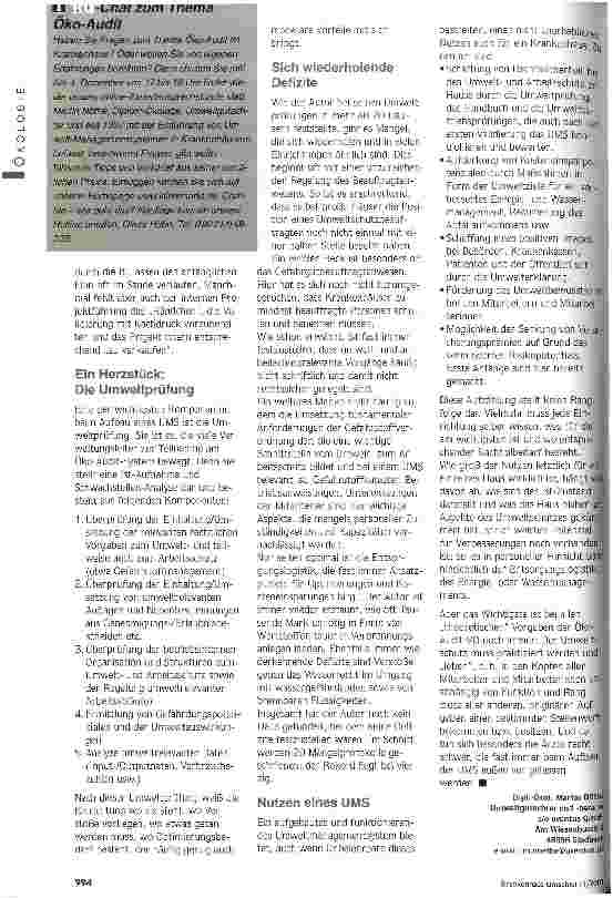 Vorschauseite 4: Öko-Audit in Krankenhäusern auf dem Vormarsch Umweltmanagement als Teil der Qualitätssicherung