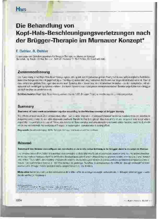 Vorschauseite 1: Die Behandlung von Kopf-Hals-Beschleunigungsverletzungen nach der Brügger-Therapie im Murnauer Konzept