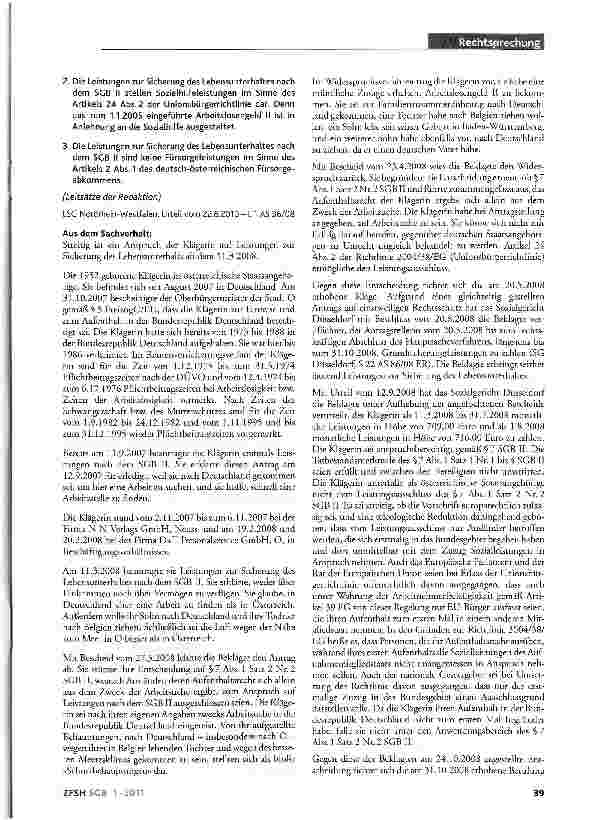 Vorschauseite 2: Ausschluss von SCB-Il-Leistungen für Ausländer europarechtskonform; Auslegung des deutsch-österreichischen Fürsorgeabkommens