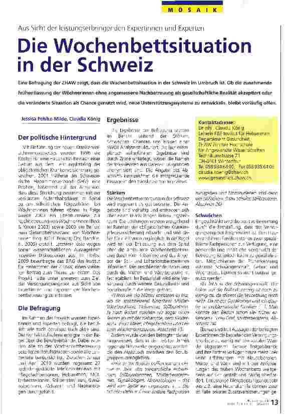 Vorschauseite 1: Die Wochenbettsituation in der Schweiz