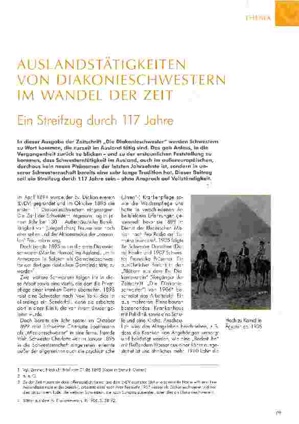 Vorschauseite 1: AUSLANDSTATIGKEITEN VON DIAKONIESCHWESTERN IM WANDEL DER ZEIT