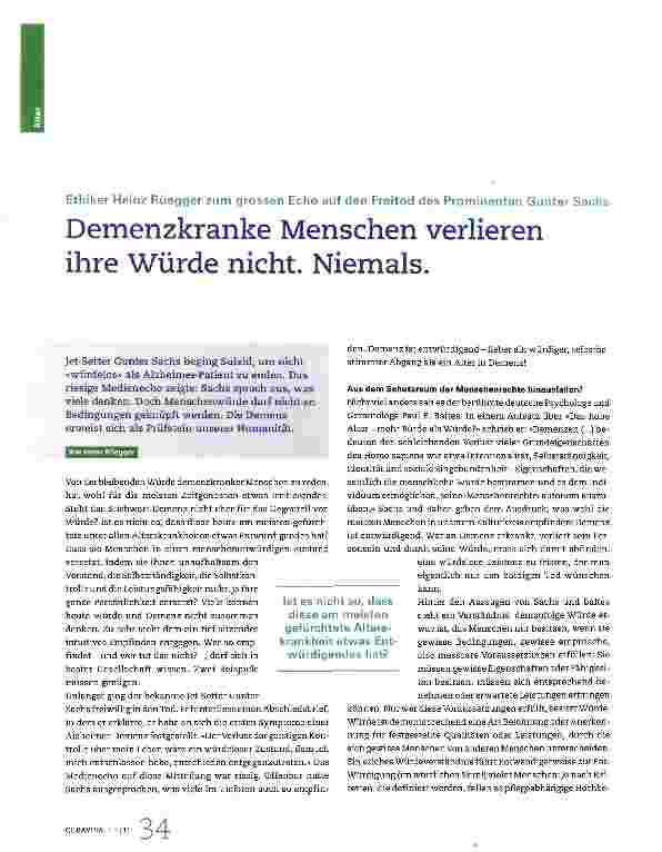 Vorschauseite 1: Demenzkranke Menschen verlieren ihre Würde nicht. Niemals.