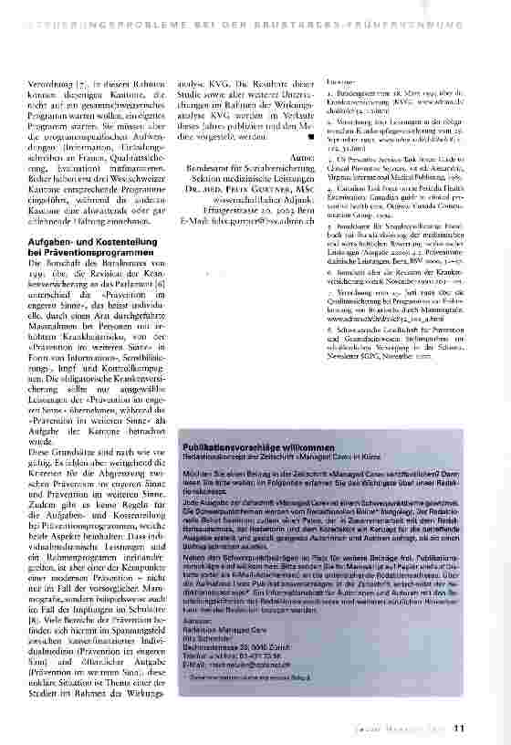 Vorschauseite 3: Vorsorgliche Mammografie und soziale Krankenversicherung