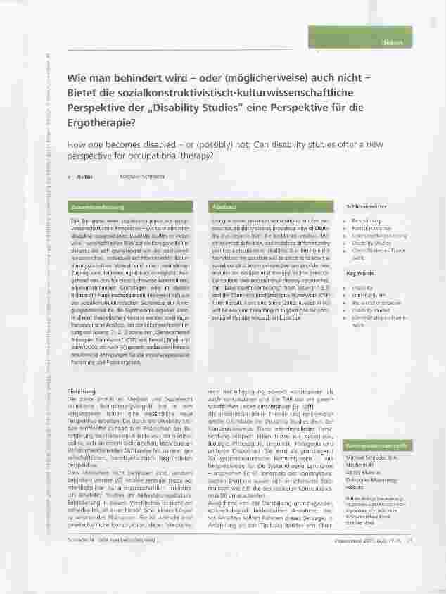 Vorschauseite 1: Wie man behindert wird oder (möglicherweise) auch nicht Bietet die sozialkonstruktivistisch-kulturwissenschaftliche Perspektive der „Disability Studies eine Perspektive für die Er…