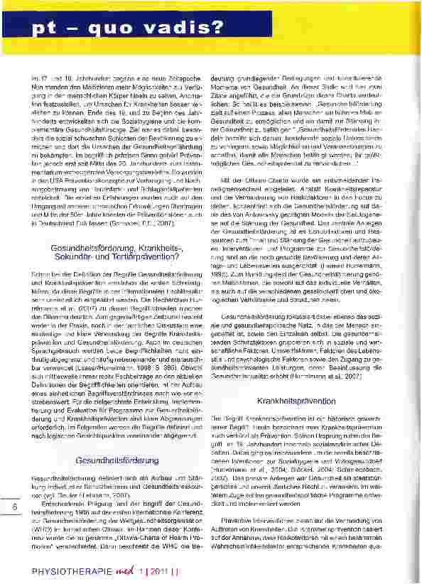 Vorschauseite 2: Gesundheitsförderung und PräventionGrundlegende Bedeutung für die Physiotherapie