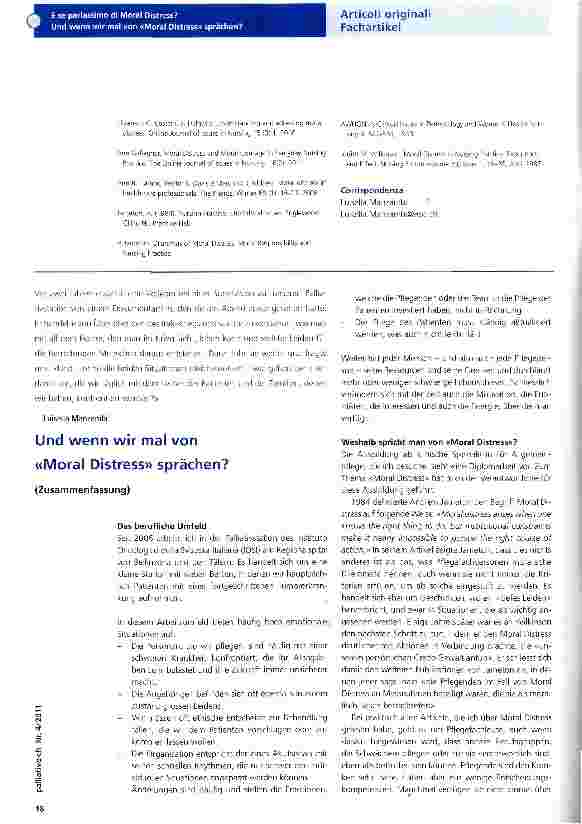 Vorschauseite 1: Und wenn wir mal von «Moral Distress» sprächen?