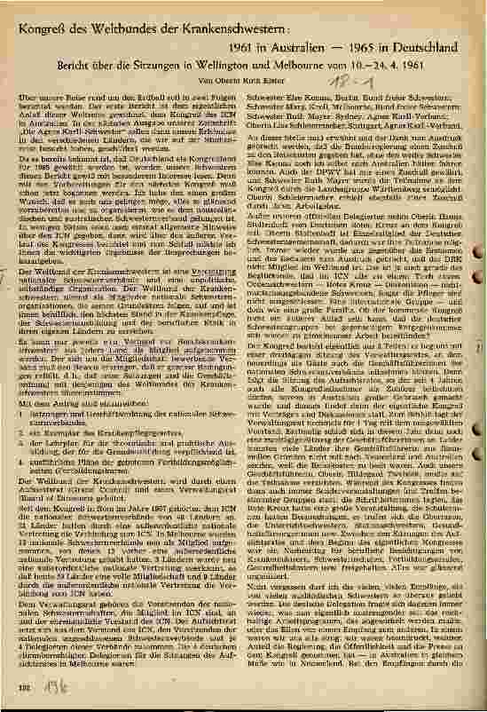 Vorschauseite 1: Kongreß des Weltbundes der Krankenschwestern. 1961 in Australien - 1965 in Deutschland