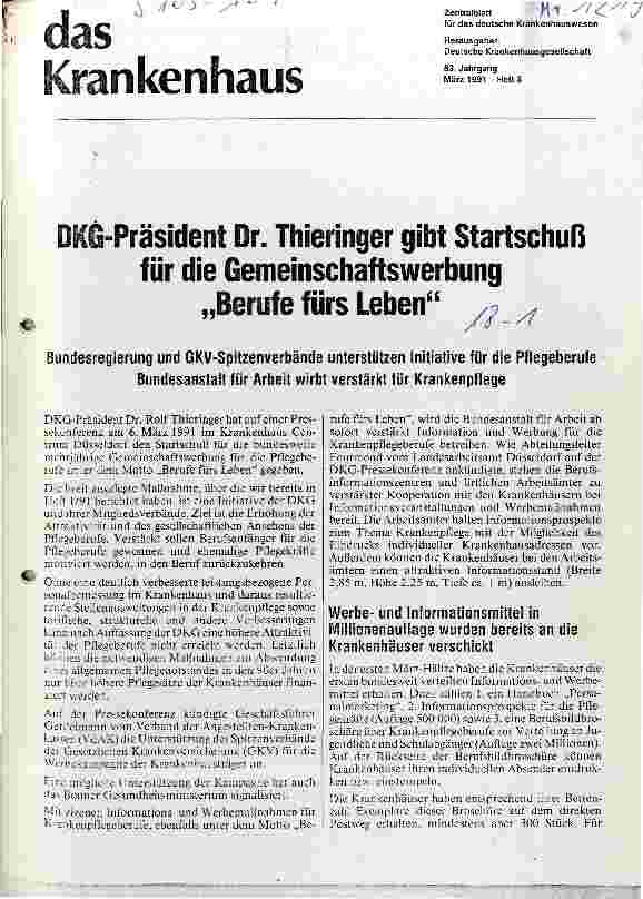 Vorschauseite 1: DKG-Präsident Dr. Thieringer gibt Startschuß für die Gemeinschaftswerbung Berufe fürs Leben