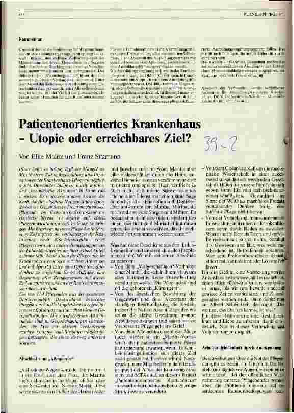 Vorschauseite 1: Patientenorientiertes Krankenhaus - Utopie oder erreichbares Ziel?