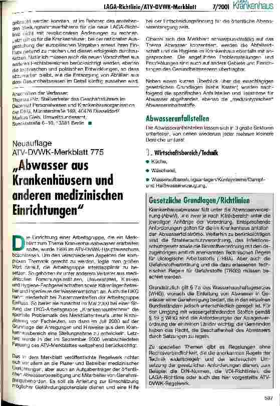 Vorschauseite 1: Abwasser aus Krankenhäusern und anderen medizinischen Einrichtungen