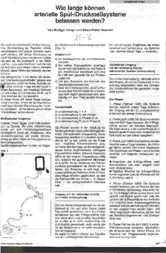 Vorschauseite 1: Wie lange können arterielle Spül-/Druckmeßsysteme belassen werden?