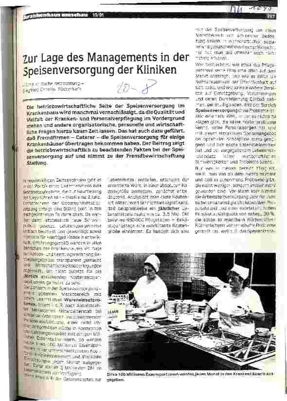 Vorschauseite 1: Zur Lage des Managements in der Speisenversorgung der Kliniken