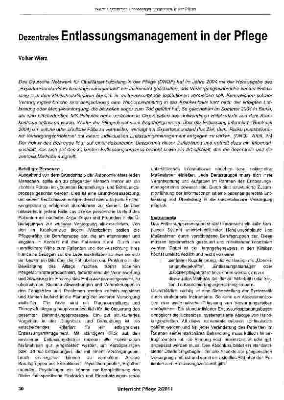 Vorschauseite 1: Dezentrales Entlassungsmanagement in der Pflege