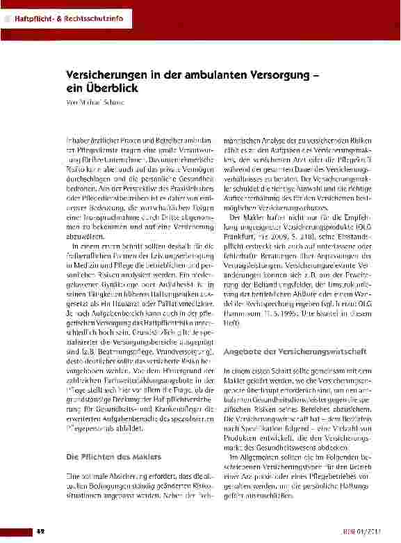 Vorschauseite 1: Versicherungen in der ambulanten Versorgung ein Überblick
