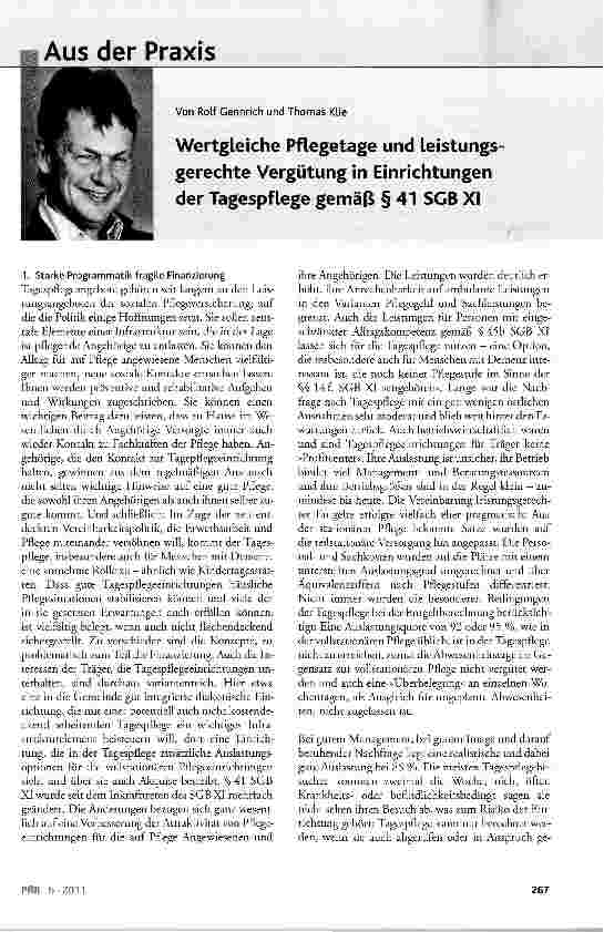 Vorschauseite 1: Wertgleiche Pflegetage und leistungsgerechte Vergütung in Einrichtungen der Tagespflege gemäß § 41 SGB XI