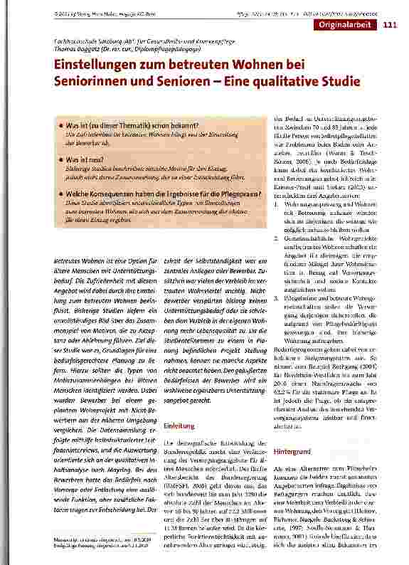 Vorschauseite 1: Einstellungen zum betreuten Wohnen bei Seniorinnen und Senioren - Eine qualitative Studie