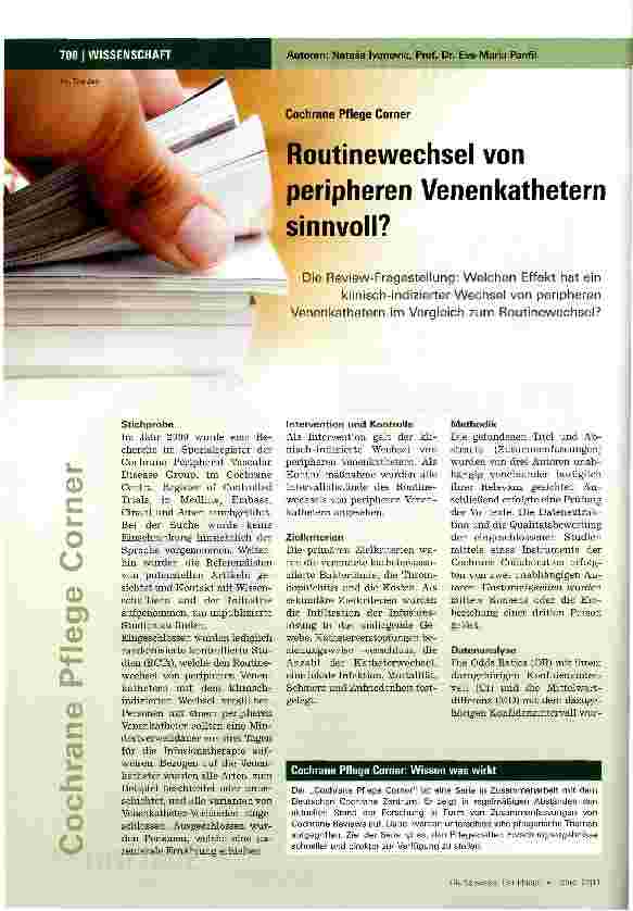 Vorschauseite 1: Routinewechsel von peripheren Venenkathetern sinnvoll?