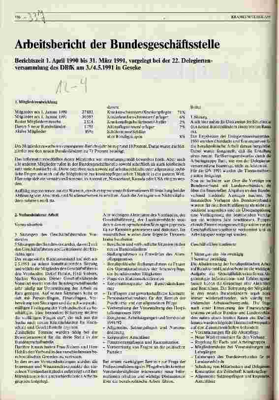 Vorschauseite 1: Arbeitsbericht der Bundesgeschäftsstelle - Berichtszeit 1. April 1990 bis 31.3.1991, vorgelegt bei der 22. Delegiertenversammlung/Geseke