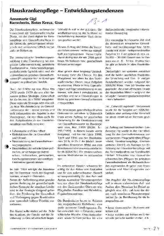 Vorschauseite 1: Hauskrankenpflege - Entwicklungstendenzen