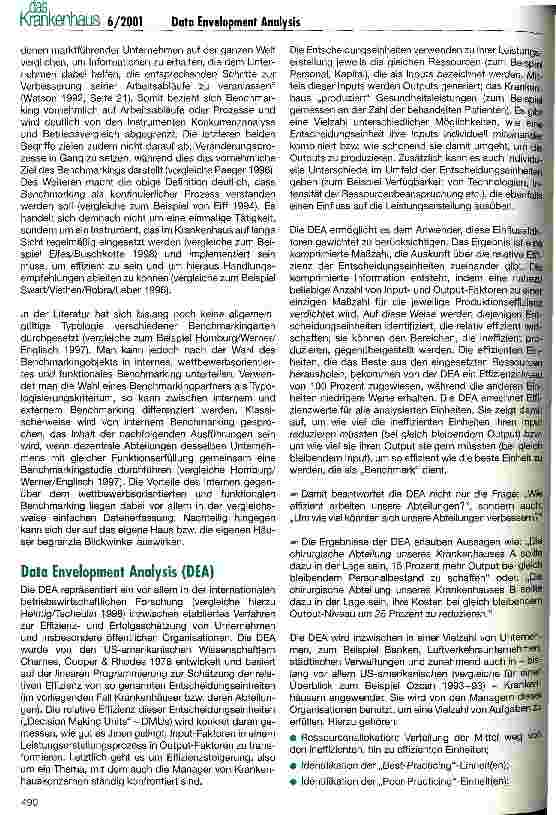 Vorschauseite 2: Performance-Messung und internes Benchmarking in Krankenhauskonzernen mittels Data Envelopment Analysis (DEA)
