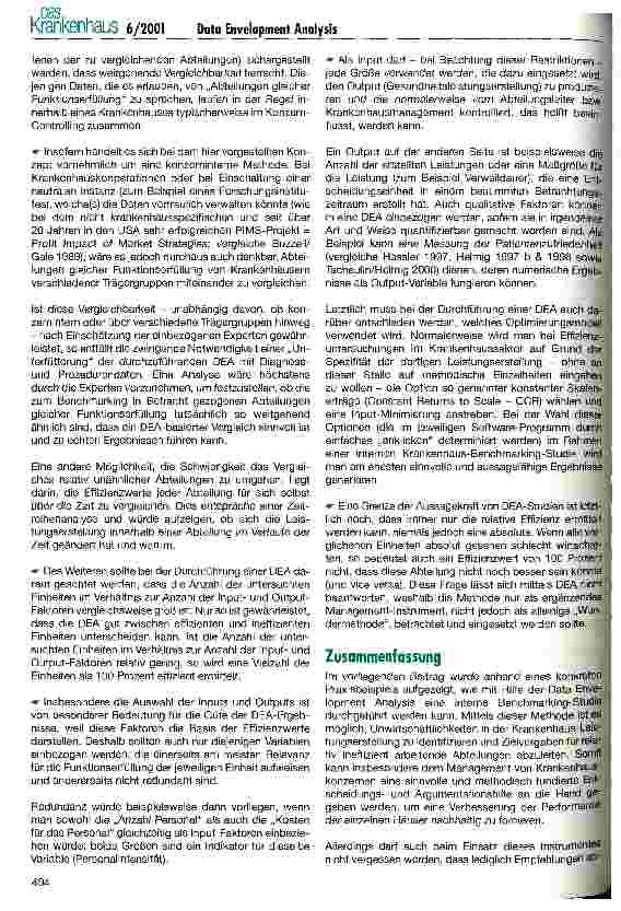 Vorschauseite 6: Performance-Messung und internes Benchmarking in Krankenhauskonzernen mittels Data Envelopment Analysis (DEA)