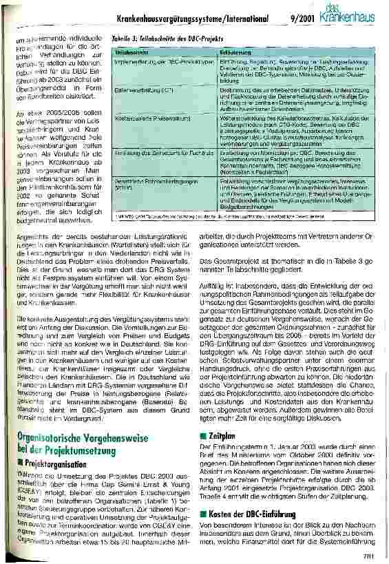 Vorschauseite 5: Das niederländische Projekt DBC 2003 Erfahrungen aus der Einführung eines DRG-ähnlichen Vergütungssystems