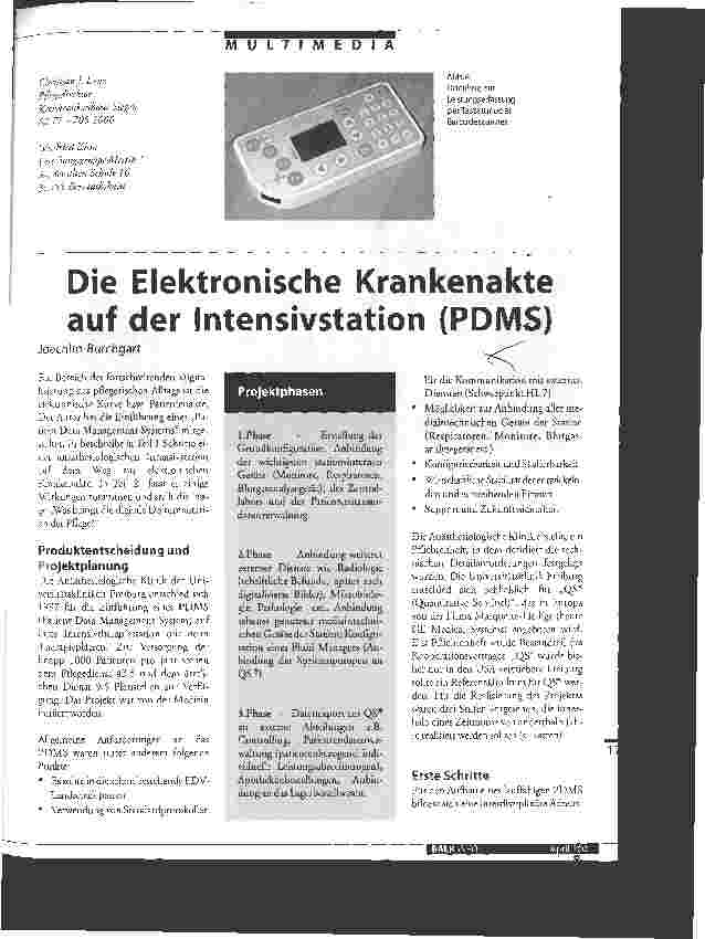 Vorschauseite 1: Die Elektronische Krankenakte auf der Intensivstation (PDMS)