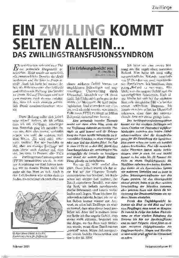 Vorschauseite 1: EIN ZWILLING KOMMT SELTEN ALLEIN...DAS ZWILLINGSTRANSFUSIONSSYNDROM
